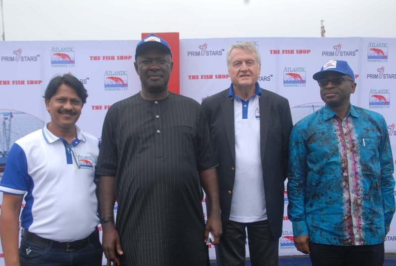 L-R: Kamlesh Kabra, managing director, Atlantic Shrimpers Limited (ASL); Heineken Lokpobiri, Minister of State for Agriculture and Rural Development; Stewart Harper, chairman-board of directors, ASL and Olusegun Awolowo, chief executive officer, Nigerian Export Promotion Council (NEPC), at the official commissioning of newly acquired fishing trawlers by ASL in Lagos recently. (Fish, Shrimps Production)